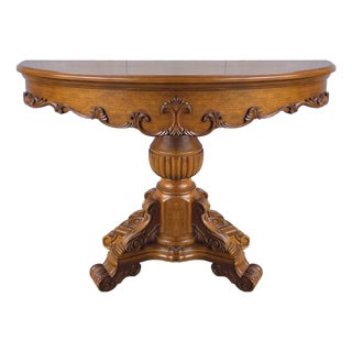 Oak Demi Lune Renaissance Revival Style Console Entry Table For Sale
