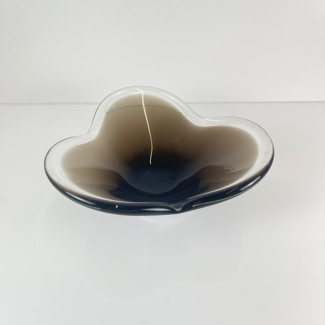 Tan Free-Form Blown Smoked Glass Bowl, 1970 For Sale - Image 8 of 9