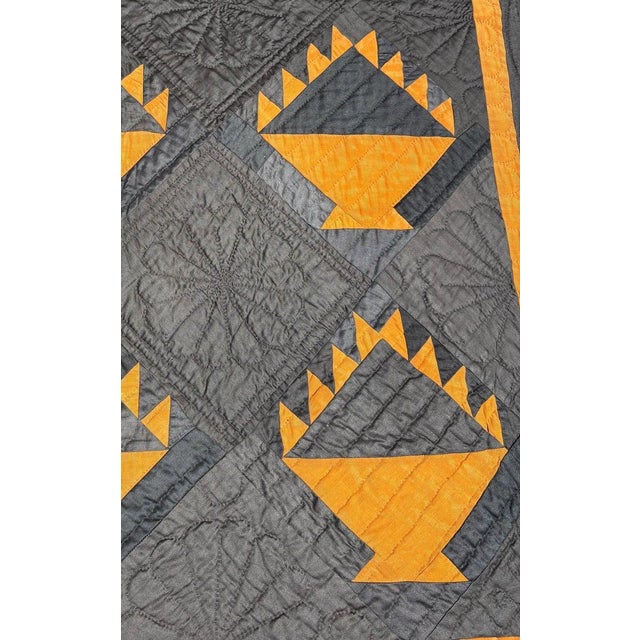 Textile Early 20Thc Amish Black Cotton Sateen W/ Wool Pumpkin Baskets Quilt From Ohio For Sale - Image 7 of 10