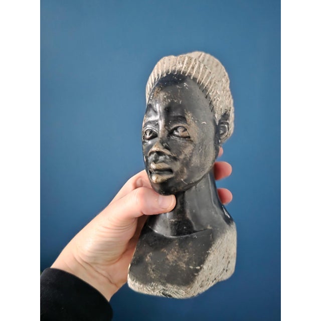 Vintage Hand Carved African Stone Bust Sculpture For Sale - Image 13 of 16