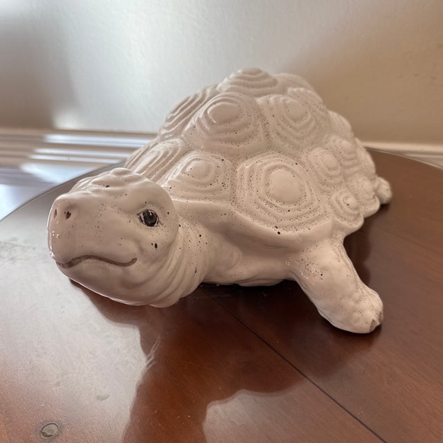 1970s Vintage Italian Ceramic Turtle Sculpture Large White Glazed Tortoise Figurine Italy For Sale - Image 5 of 7