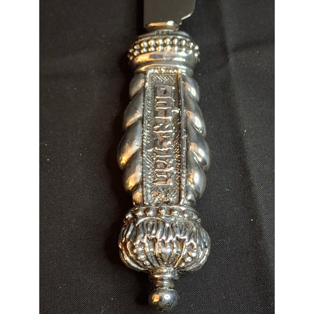 1990s Mazon Sterling Silver .925 Shabbat Challah Knife 13" Serrated Steel in Box Judaica For Sale - Image 14 of 18