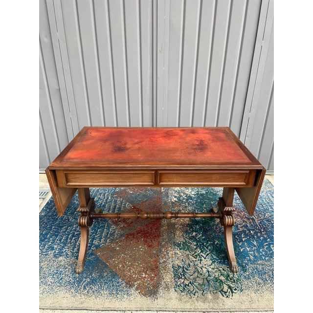 Wood English Writing Desk with Flaps and Leather Top, 1900 For Sale - Image 7 of 18
