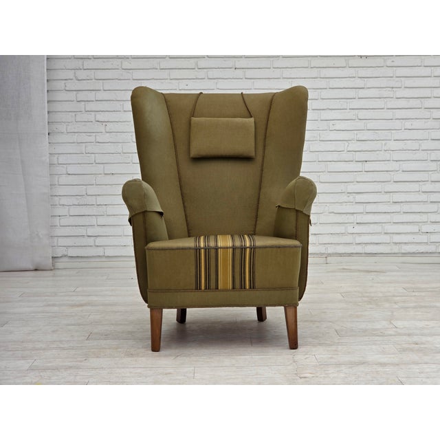 Green Danish Highback Armchair in Green Furniture Wool, 1960s For Sale - Image 8 of 18