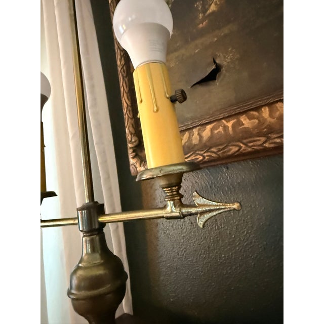 Brass Vintage French Brass & Marble Bouillotte Lamp – Twin Arrow / Archer Table Lamp With Clip-on Shades For Sale - Image 8 of 11