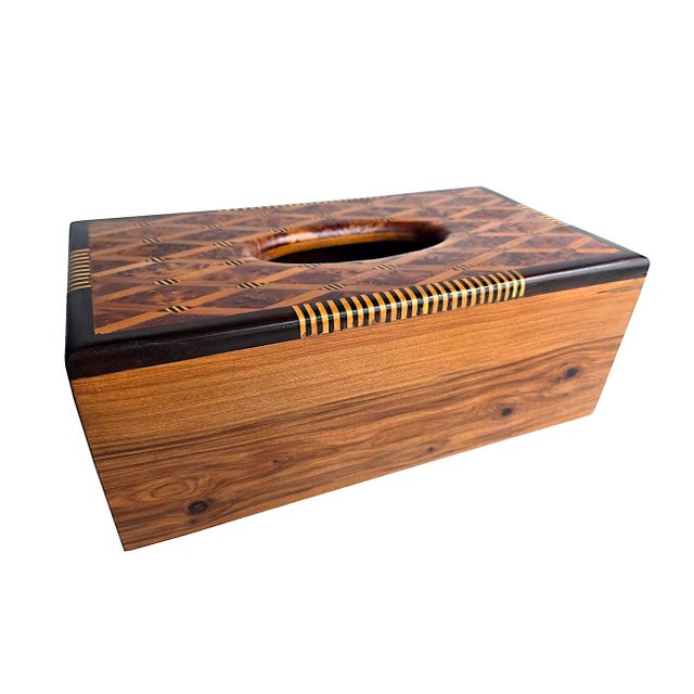 Art Deco Vintage Marquetry Burled Wood Tissue Box Holder For Sale - Image 3 of 12