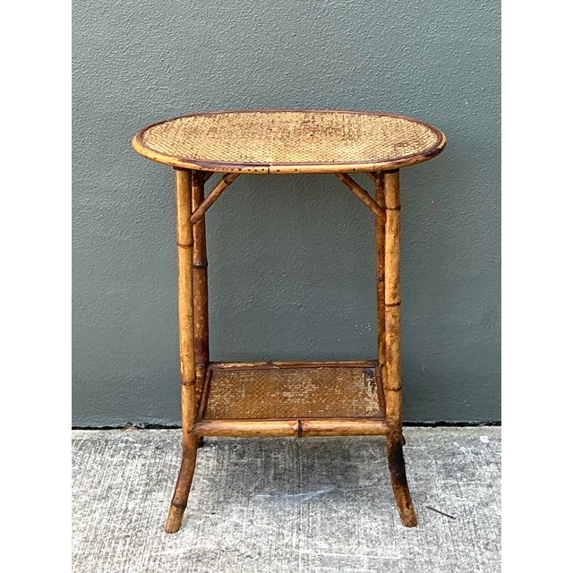 Wood Vintage Woven Rattan Oval Side Table For Sale - Image 7 of 12
