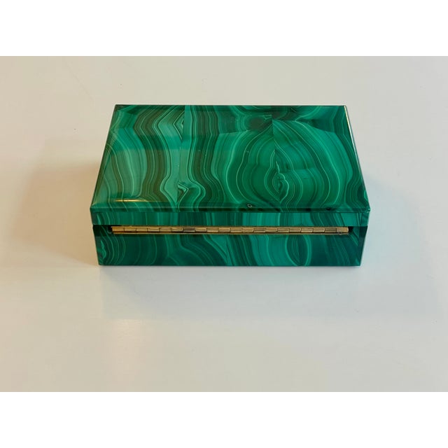Handcrafted Malachite Box with Brass Hinge, 1950 For Sale - Image 6 of 10