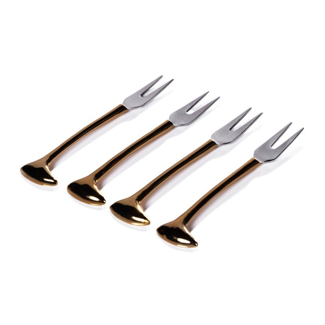 Sable 4-Piece Set Cheese & Cocktail Forks, Gold For Sale - Image 4 of 4
