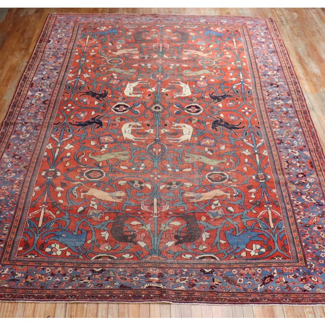 Early 20th Century Early 20th Century Persian Mahal Animal Pictorial Rug - 8'6" x 13'5" For Sale - Image 5 of 11
