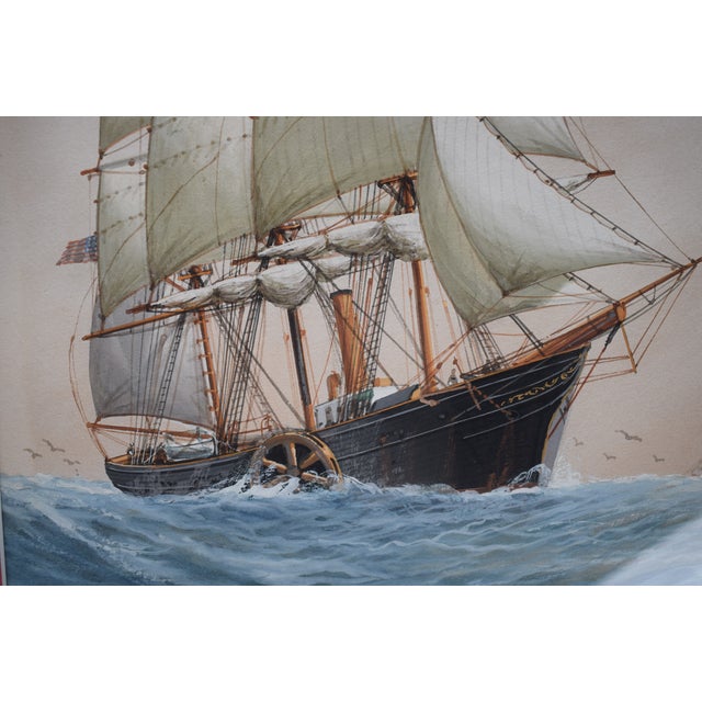 Traditional Ss Savannah the First Ocean Steamer Watercolor W/ Gouache For Sale - Image 3 of 6