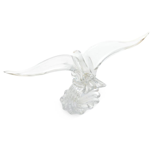 Mid-Century Modern art glass transparent flying seagull sculpture. This piece has no markings. It is simply beautiful....