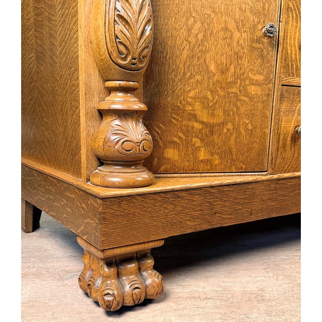 Antique Empire Quarterawn Oak Lions Paw Carved Sideboard Buffet Server For Sale - Image 18 of 18