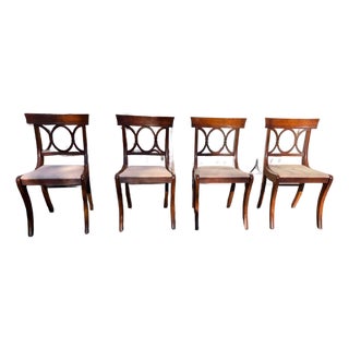 Mid 20th Century Set of 4 Tell City Duncan Phyfe Style Mahogany & Upholstered Dining Chairs For Sale