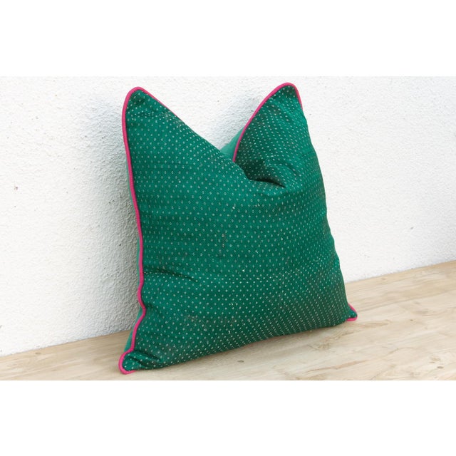 Panna Green Dotted Ahir Handloom Pillow For Sale - Image 4 of 6