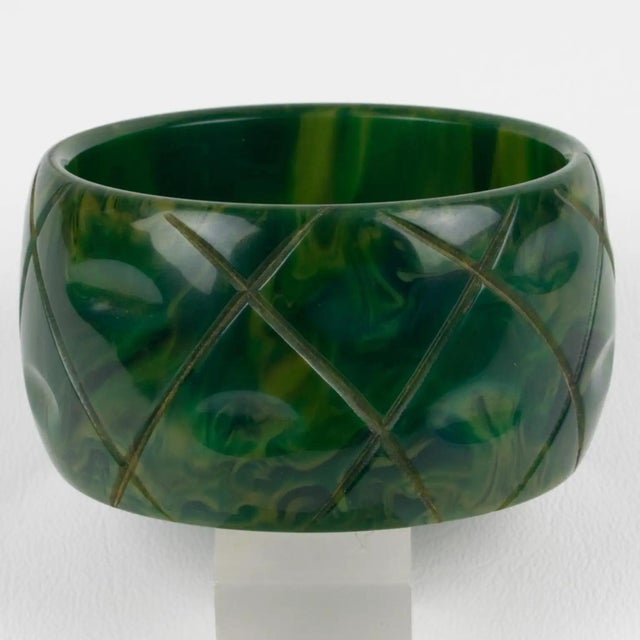 Bakelite Bracelet Bangle BlueMoon with Carving For Sale In Atlanta - Image 6 of 7