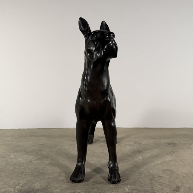 Early 21st Century Life-Size Boxer Dog Bronze Sculpture – 42”h Contemporary Canine Statue For Sale - Image 5 of 10