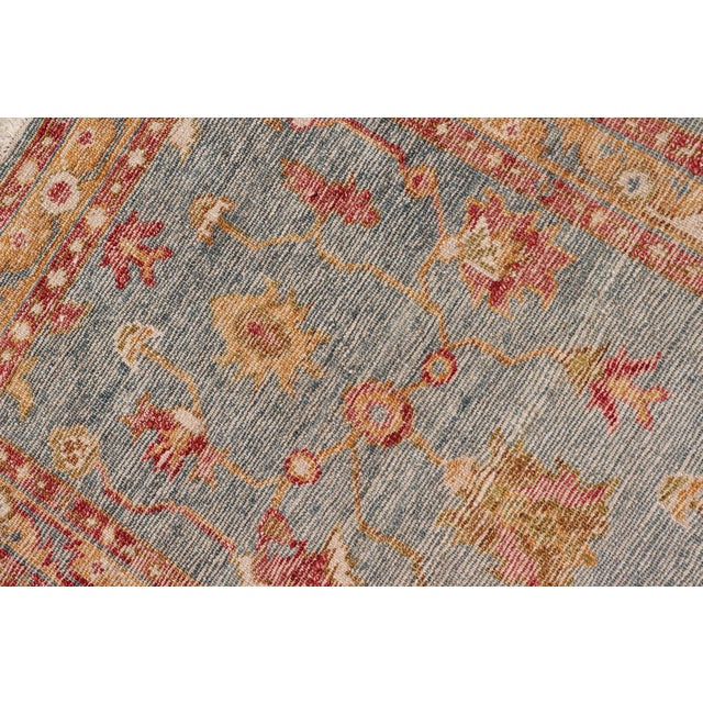 Turkish Angora Oushak Runner With Denim Blue Field and Rust Motifs For Sale - Image 13 of 13