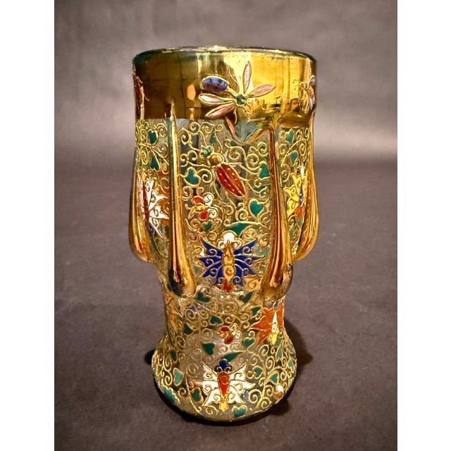 Glass Moser Antique Bohemian Art Nouveau Enameled & Gilded Glass Insect Cabinet Vase For Sale - Image 7 of 11