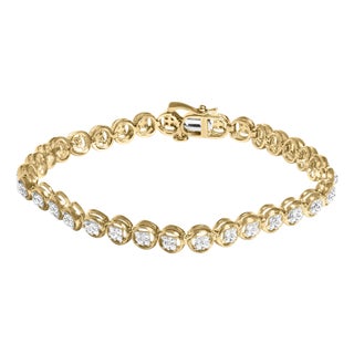 2 Micron 14K Yellow Gold Plated Sterling Silver Diamond Circle Tennis Bracelet (0.10 cttw, I-J Color, I2-I3 Clarity) For Sale
