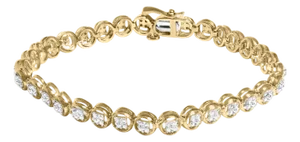 2 Micron 14K Yellow Gold Plated Sterling Silver Diamond Circle Tennis Bracelet (0.10 cttw, I-J Color, I2-I3 Clarity)
