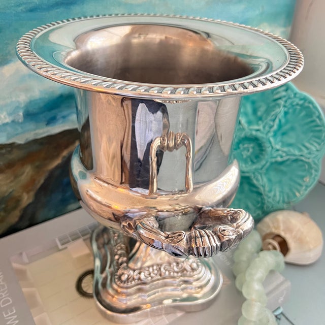 Hollywood Regency Vintage Silverplate Trophy Cup Champagne Bucket by Birmingham Silver Co. For Sale - Image 3 of 12