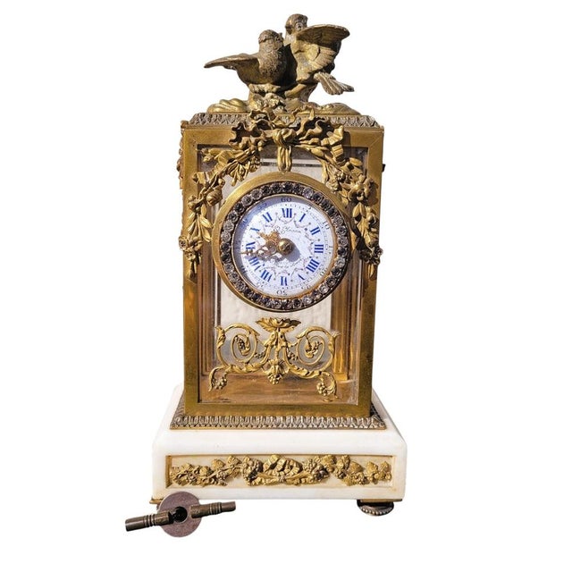 Louis XVI Style Bronze and White Marble Clock, 19th Century For Sale - Image 14 of 14