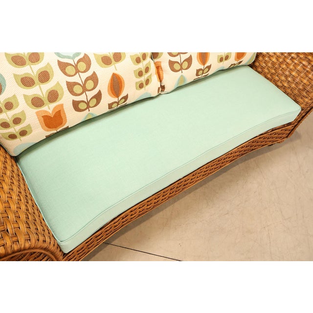 Wood Lane Venture Excursions Pair Of Wicker Sofas With Cushions For Sale - Image 7 of 18