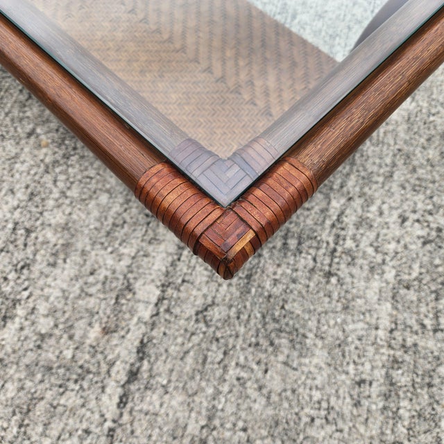 Brown Vintage French Bamboo Wicker Coffee Table For Sale - Image 8 of 16