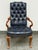 Traditional Queen Anne Style Tufted Blue Leather Armchair, Vintage For Sale - Image 3 of 14