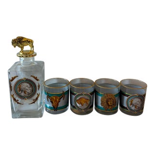 Bradford Pride of the West Decanter Glass 5 Piece Set For Sale