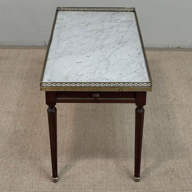 Auburn Mid-Century Louis XVI Style Mahogany Coffee Table With Carrara Marble For Sale - Image 8 of 18
