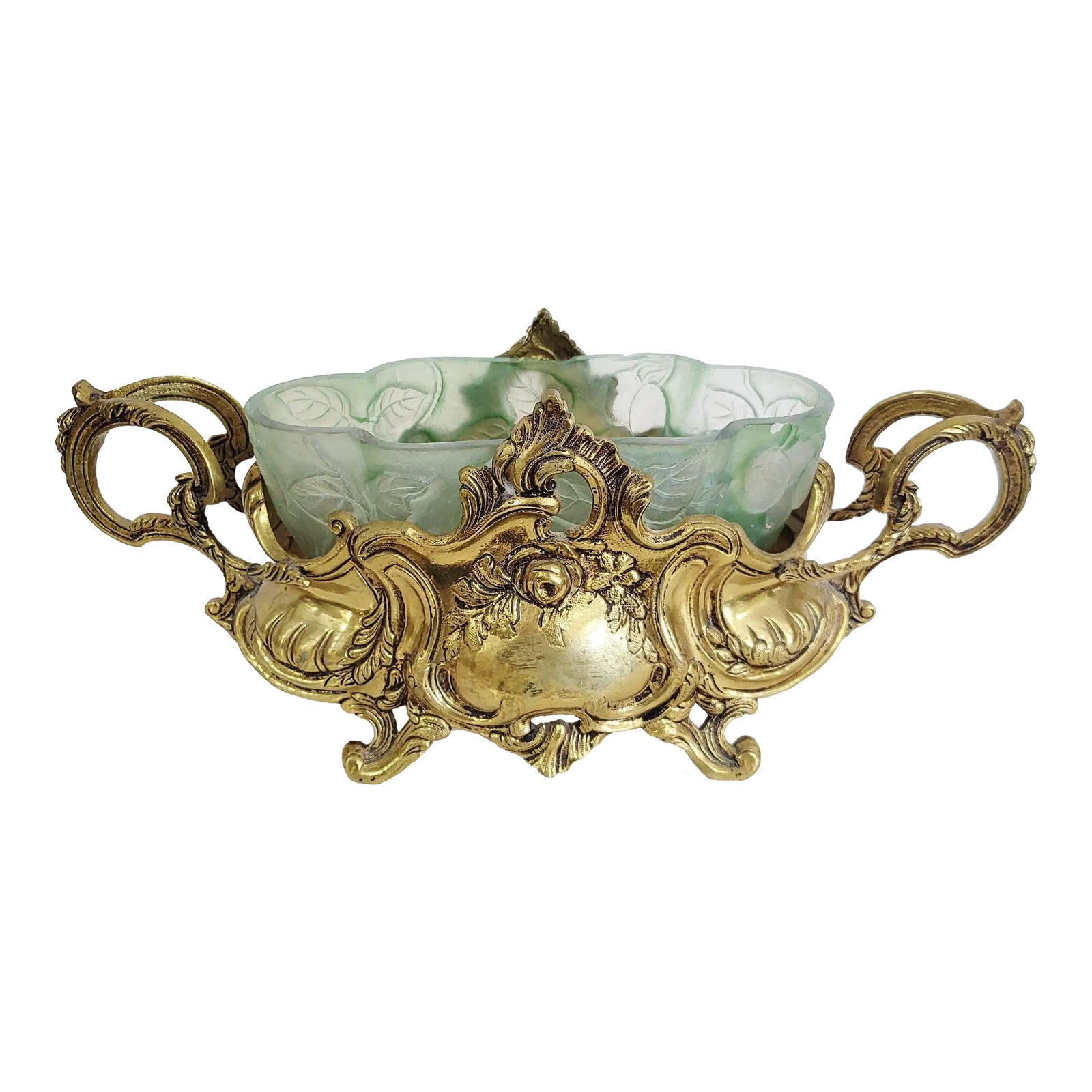 Antique 20th Italian Rococo French Style Brass & Art Glass Centerpiece ...