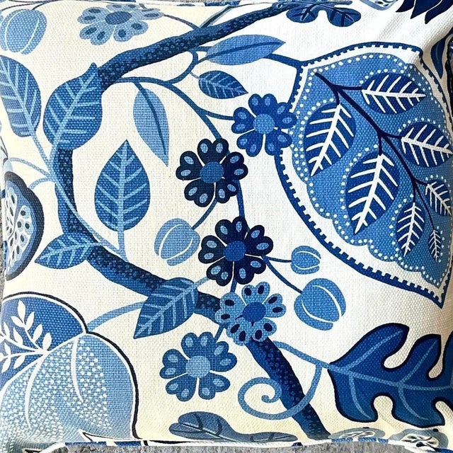 Vintage Costal Blue Floral Down Throw Pillow For Sale - Image 12 of 14