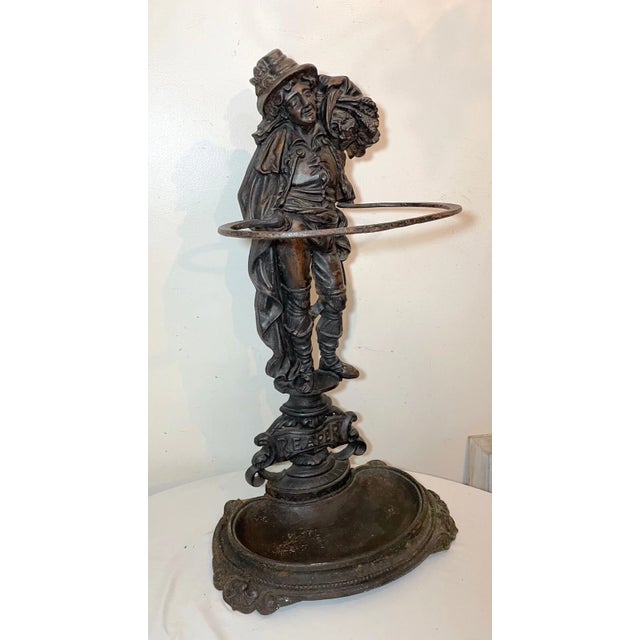 1920s Large Antique Ornate Reaper Cast Iron Figural Umbrella Cane Floor Stand Holder For Sale - Image 5 of 12