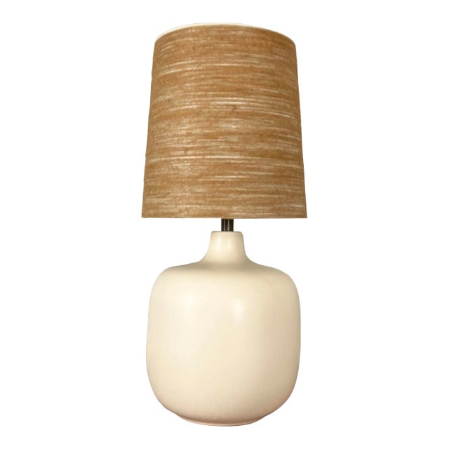 Large Ceramic Table Lamp With Original Fiberglass Shade | by Lotte and Gunnar Bostlund For Sale