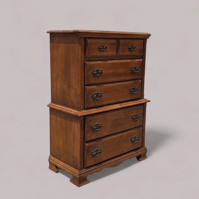 Chippendale Vintage Chippendale Style Maple Tallboy Dresser, 1970s For Sale - Image 3 of 10