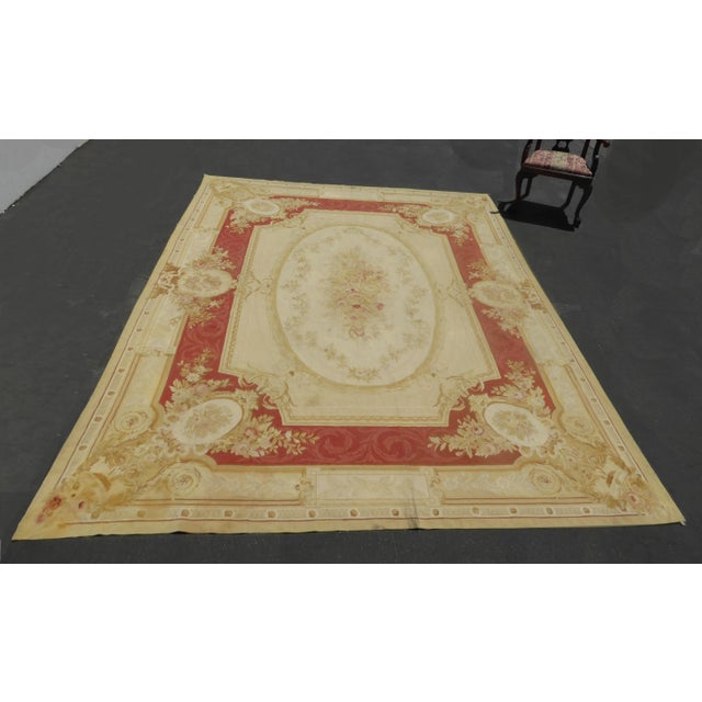 1950s Vintage Tan Floral Aubusson Tapestry Area Rug Made in France - 8′6″ × 11′7″ For Sale - Image 5 of 12