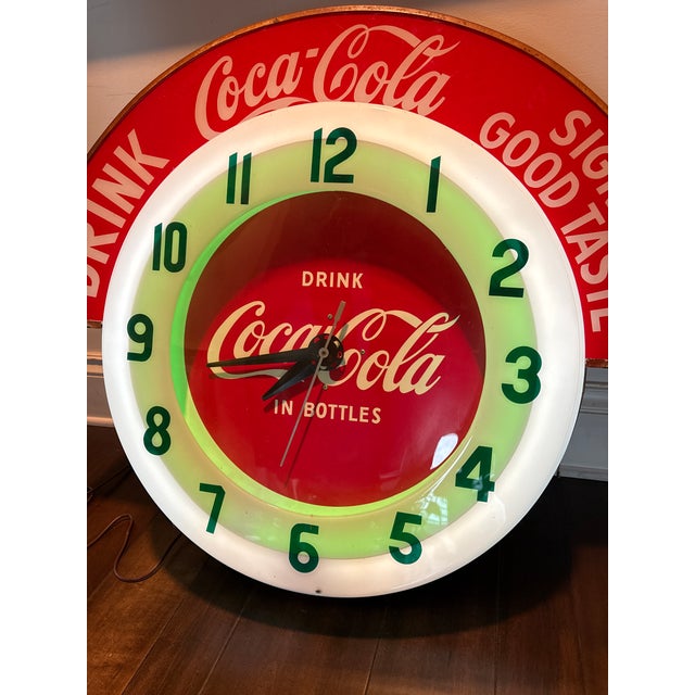 Art Deco 1950s Original Coca Cola Cleveland Neon Advertising Clock For Sale - Image 3 of 10