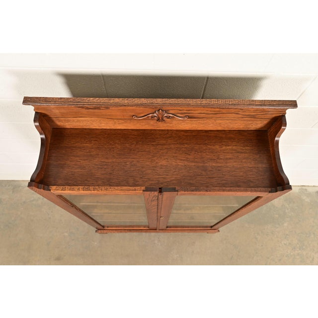 Antique Victorian Two-Door Carved Oak Bookcase Cabinet, Circa 1900 For Sale - Image 9 of 13