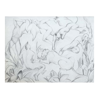 William Hentschel (1892–1962) – Untitled Figurative With Panthers Graphite For Sale