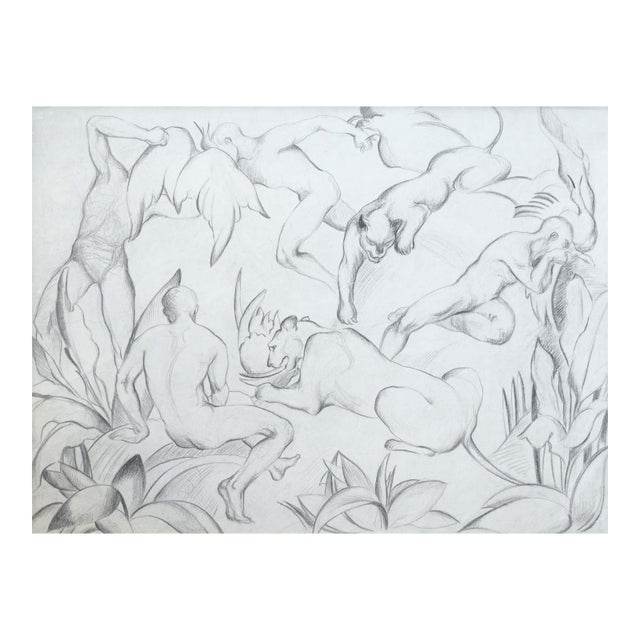 William Hentschel (1892–1962) – Untitled Figurative With Panthers Graphite For Sale