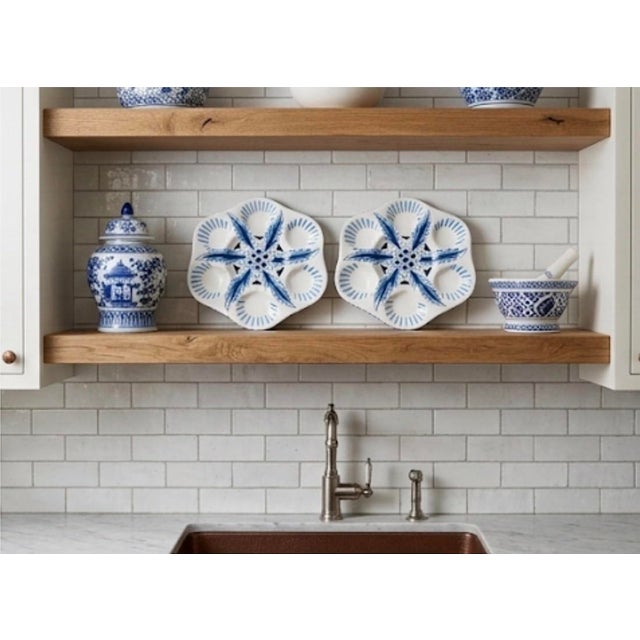 Ceramic Pair Mid-Century Inspired Italian Ceramic Oyster Plates by Les-Ottomans For Sale - Image 7 of 12