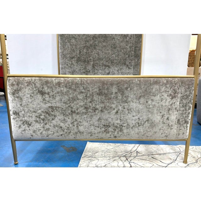 Baker Modern Taupe Crushed Velvet and Sati Brass Phillipa Q Canopy Queen Bed For Sale In Atlanta - Image 6 of 8