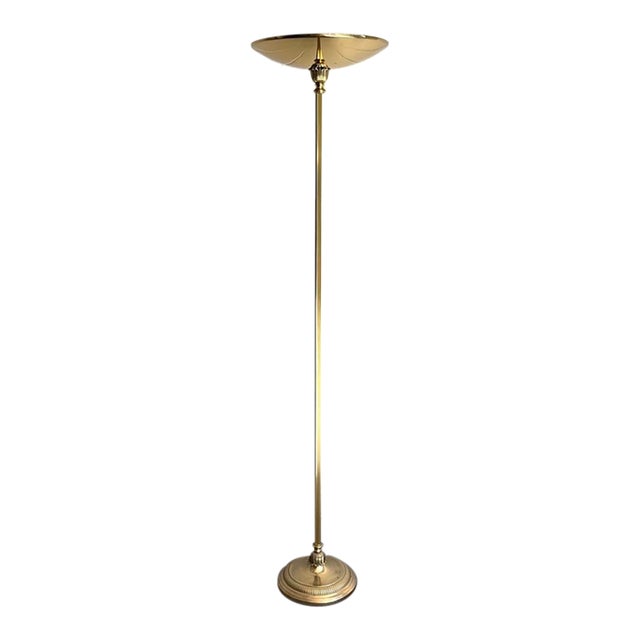 1970s Hollywood Regency Brass Flying Saucer Floor Lamp For Sale