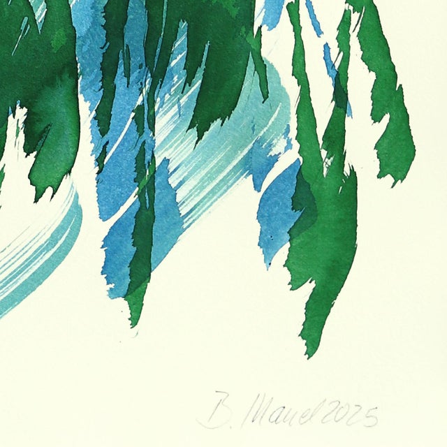 Contemporary The Blue Green Dress 1 - Abstract Minimalist Figurative Ink Painting on Paper by Bettina Mauel For Sale - Image 3 of 7