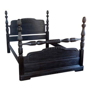 1950s Vintage Solid Oak Cannon-Ball Four-Poster Full Bed For Sale