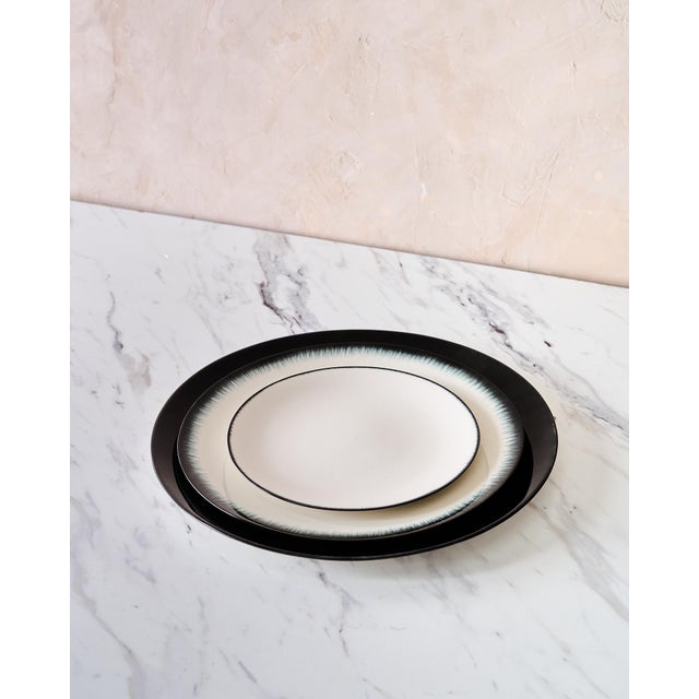 Set of 8 Minimalist "Variation 1 Dé" Dessert Plates by Ann Demeulemeester for Serax, in White Glazed Porcelain With Organic Black Border For Sale - Image 11 of 11