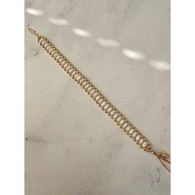 Contemporary Vintage Rice Pearl Bracelet 14k Yellow Gold For Sale - Image 3 of 3