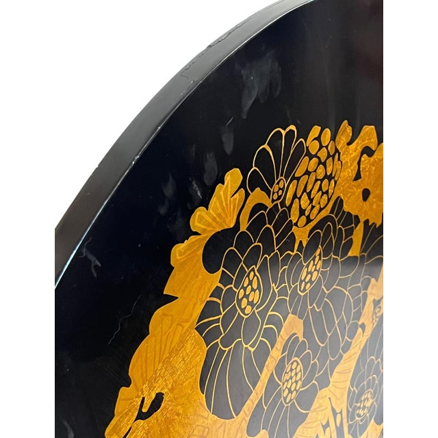 1980’s Art Deco Revival Asian Black and Gold Lacquer Room Divider Fire Screen For Sale - Image 9 of 18